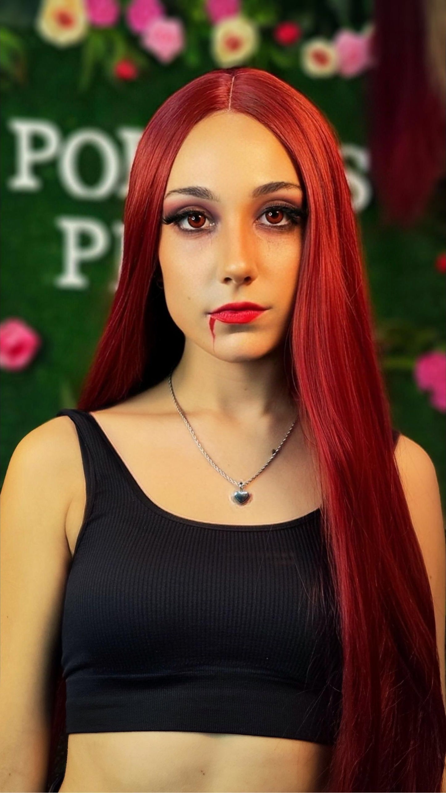 Peluca de fibra sintética roja