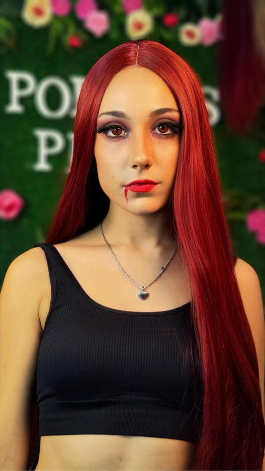 Peluca de fibra sintética roja